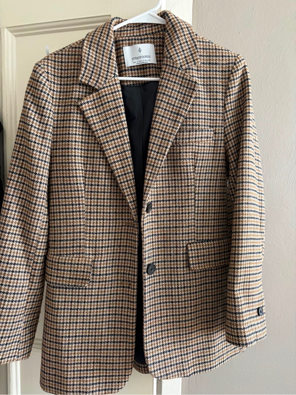 Stradivarius Camel & Black Houndstooth Blazer